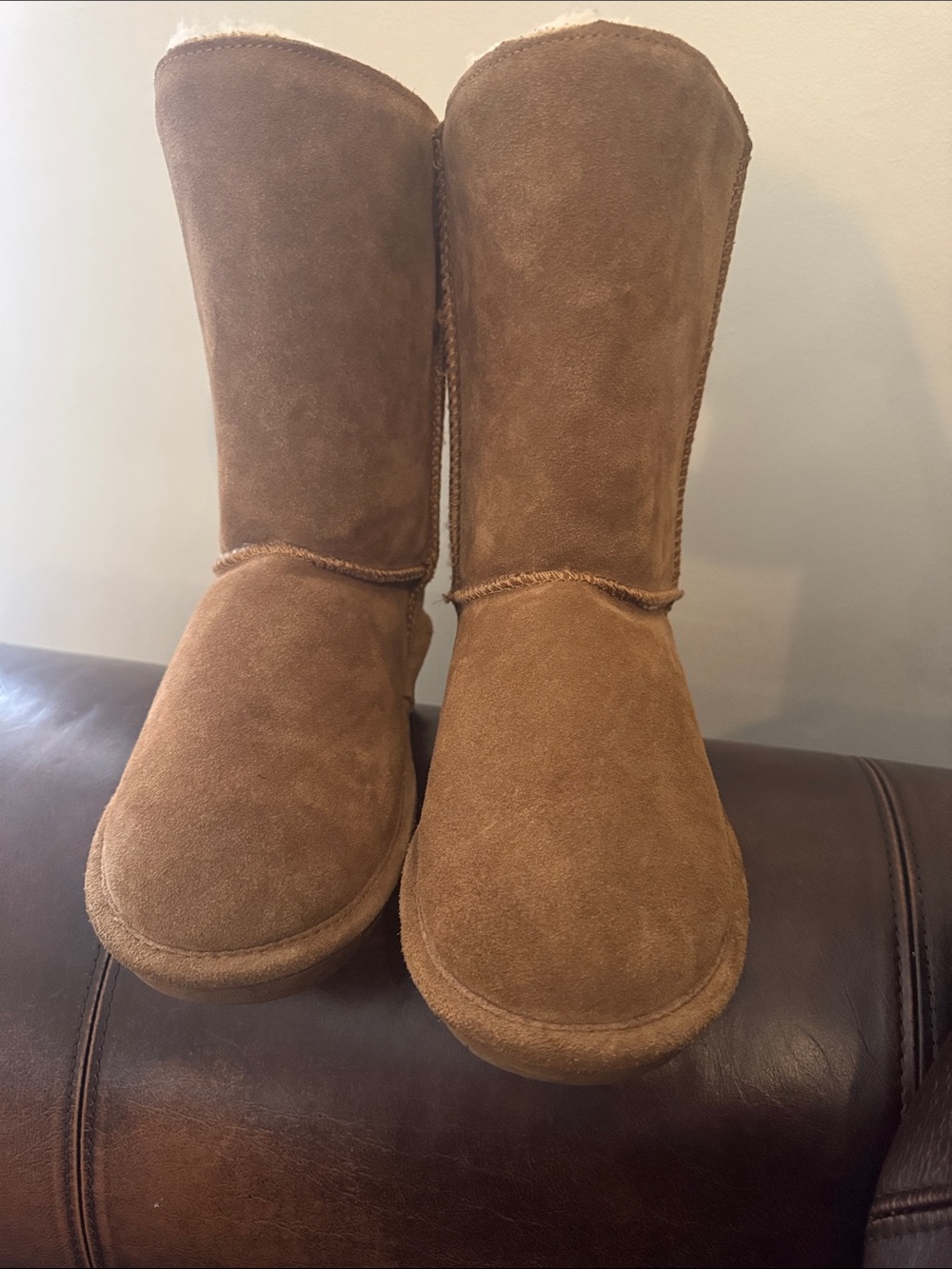 BearPaw Women's Tall Suede Winter Boots in Chestnut Brown